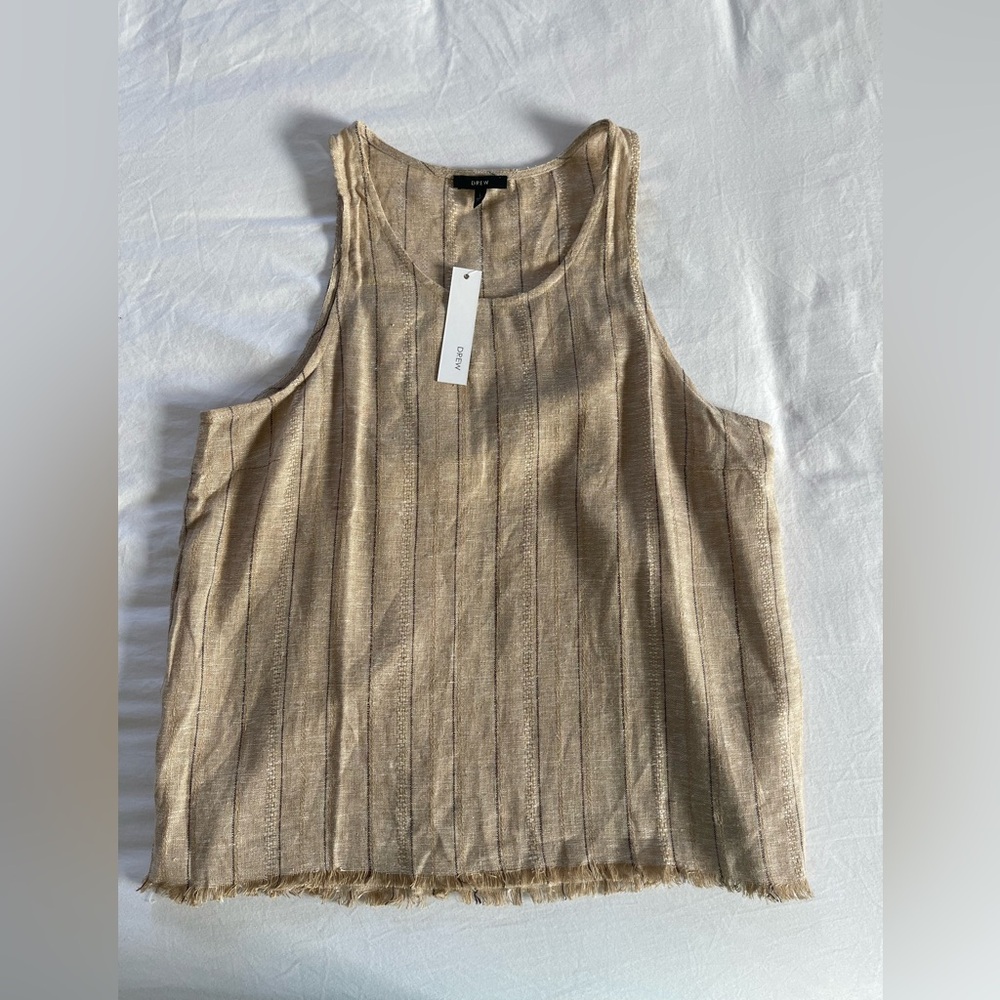 NWT Drew Linen Blend Natural Burlap Striped Frayed Hem Size Large